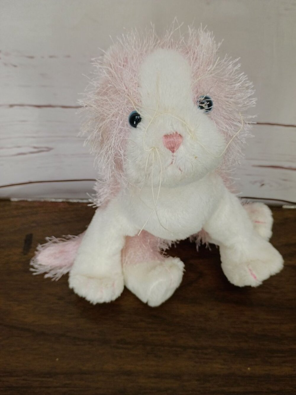 Ganz Pink & White Plush Fluffy Cat Toy - 8 Inches - Soft Polyester Stuffed Anima